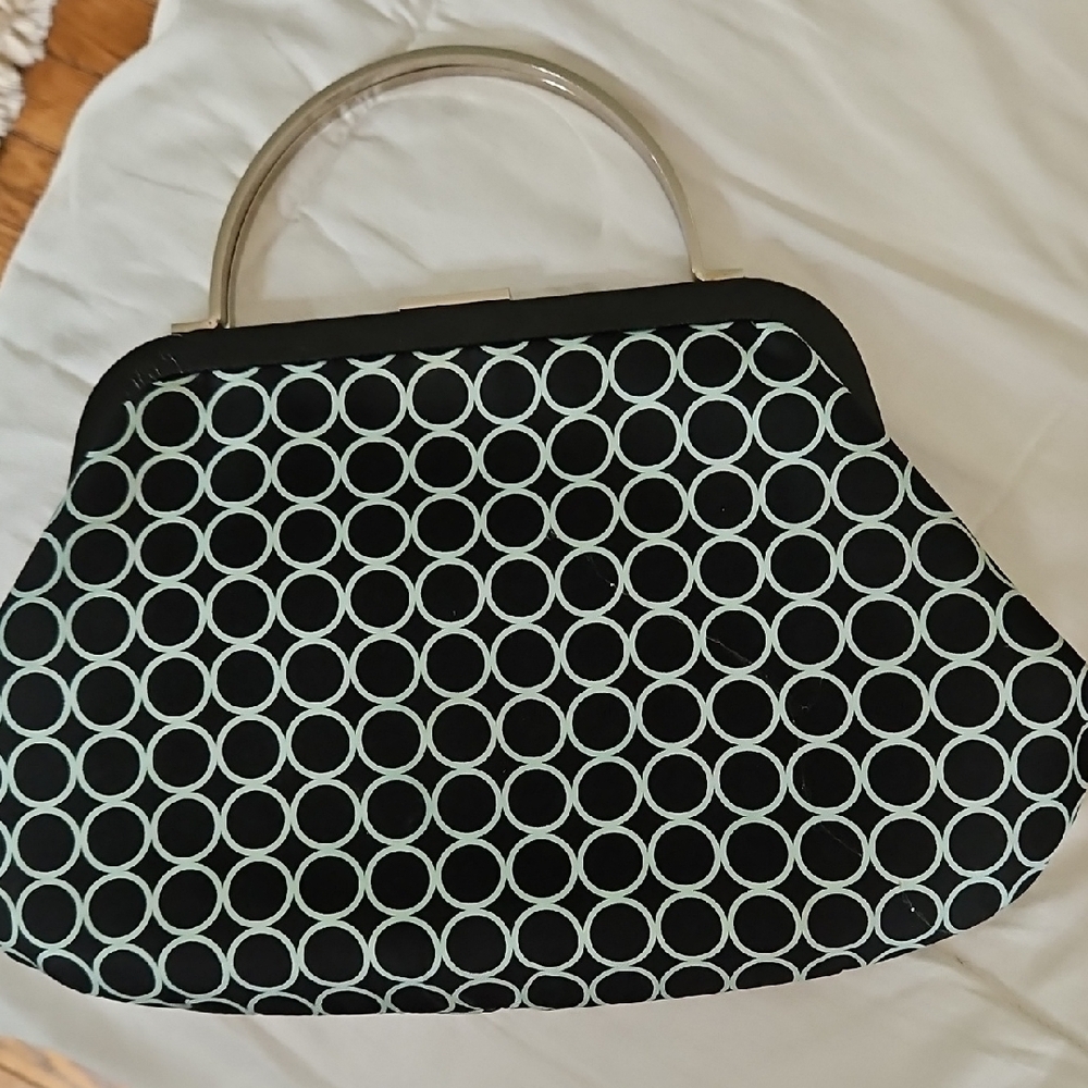 Black and White Geometric Clutch with Metal Handle
